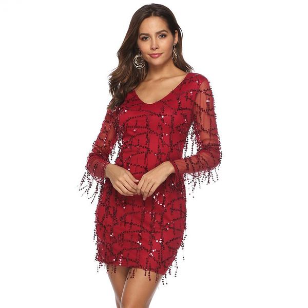 casual dresses europe women mesh transparent tassle dress long sleeve tight sequins mini v-neck party nightclub lady wear wine red, Black;gray
casual dresses europe women mesh transparent tassle dress long sleeve tight sequins mini v-neck party nightclub lady wear wine red, Black;gray