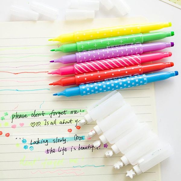 highlighters 6 pcs/lot double side color highlighter pen stamp marker star love kiss scrapbooking stationery office school supplies db689, Black;red
highlighters 6 pcs/lot double side color highlighter pen stamp marker star love kiss scrapbooking stationery office school supplies db689, Black;red
