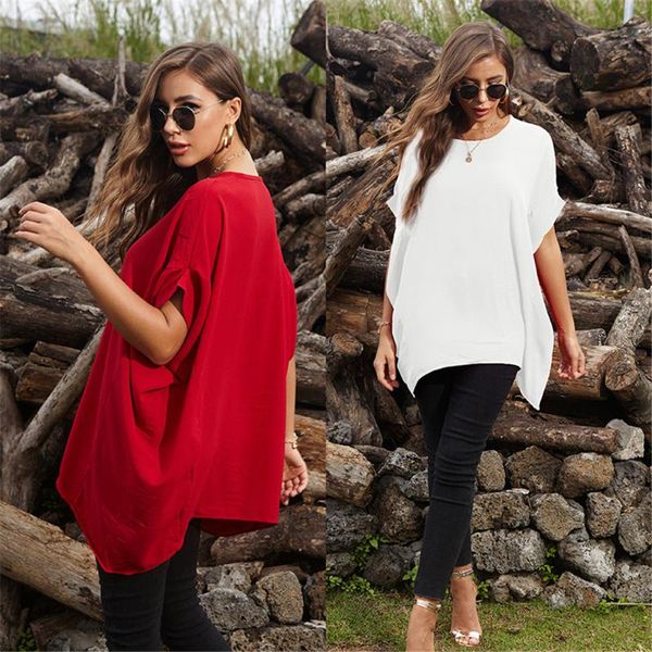 women's t-shirt plus size solid color t-shirts women summer short-sleeved fashion wild-match tees round neck mid-long, White
women's t-shirt plus size solid color t-shirts women summer short-sleeved fashion wild-match tees round neck mid-long, White