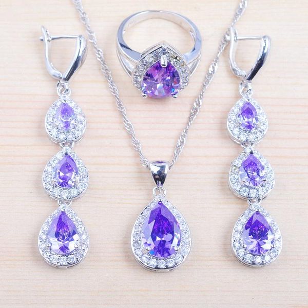earrings & necklace water drop purple crystal zirconia women's silver color jewelry sets earrings/pendant/necklace/rings qz0185
earrings & necklace water drop purple crystal zirconia women's silver color jewelry sets earrings/pendant/necklace/rings qz0185