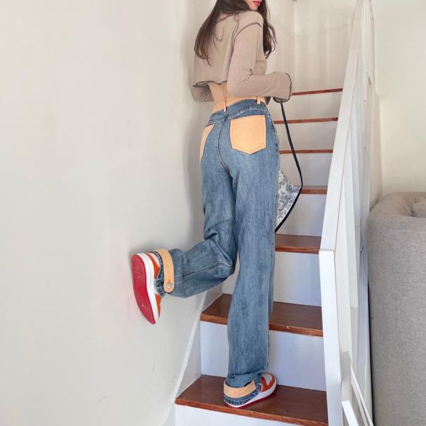 women's jeans 2021 autumn cotton korean designer patchwork straight loose denim pants high waist color contrast tie feet trousers, Blue
women's jeans 2021 autumn cotton korean designer patchwork straight loose denim pants high waist color contrast tie feet trousers, Blue