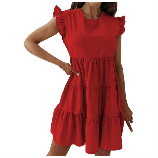 solid color short sleeve women dress casual loose ruffled stitching cupcake female summer beach, Black;gray
solid color short sleeve women dress casual loose ruffled stitching cupcake female summer beach, Black;gray