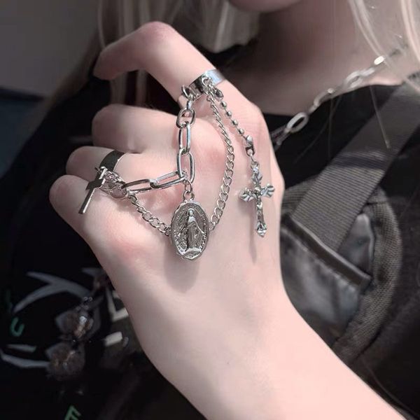 design jewelry net red hip hop cross double finger chain harajuku dark wind jesus bracelet open ring for men and women, Silver
design jewelry net red hip hop cross double finger chain harajuku dark wind jesus bracelet open ring for men and women, Silver