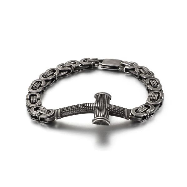 link, chain european and american personality fashion street shooting cross back titanium steel men's bracelet, Black
link, chain european and american personality fashion street shooting cross back titanium steel men's bracelet, Black