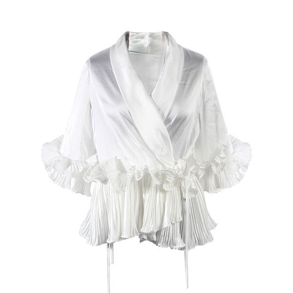 women satin black gray white v neck half sleeve ruffle flare high street summer b0236 210514
women satin black gray white v neck half sleeve ruffle flare high street summer b0236 210514