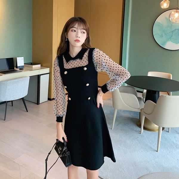 women mini dress korean womens long sleeve waist mesh stitching knitted dresses autumn fashion 2021, Black;gray
women mini dress korean womens long sleeve waist mesh stitching knitted dresses autumn fashion 2021, Black;gray