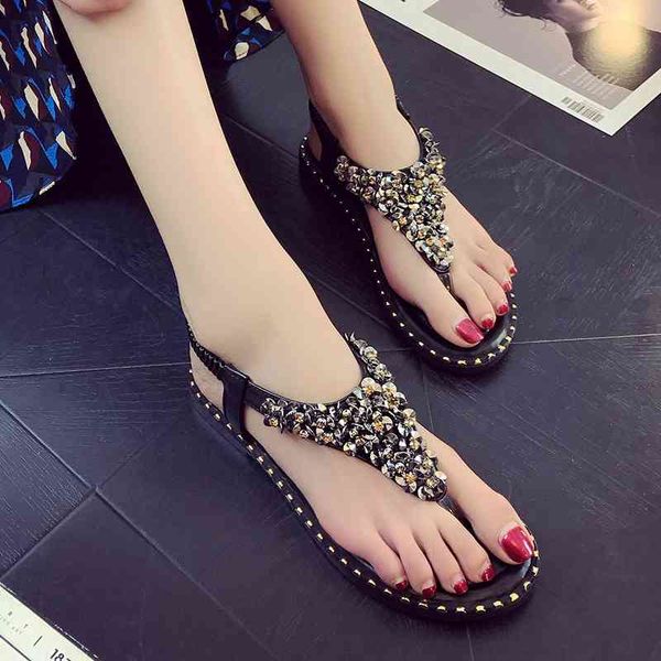 sandals bohemian bottom student sandals summer pearl drill roman flat heel female shoes, Black
sandals bohemian bottom student sandals summer pearl drill roman flat heel female shoes, Black