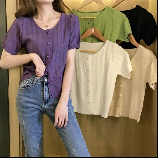 o neck knitted womens sweater short sleeve thin cardigans single breasted buttons shirt crop female, White;black
o neck knitted womens sweater short sleeve thin cardigans single breasted buttons shirt crop female, White;black