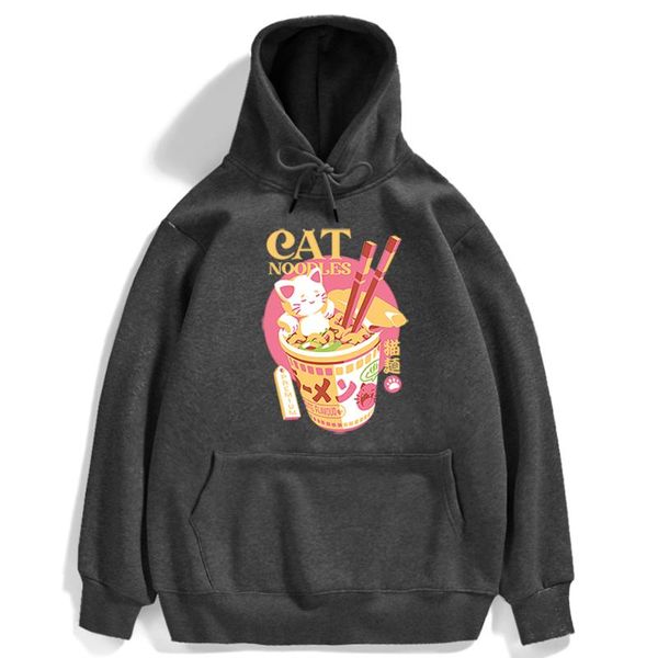 women's hoodies & sweatshirts cat instant noodle pattern women clothes autumn loose harajuku pocket funny crewneck pullover female hood, Black