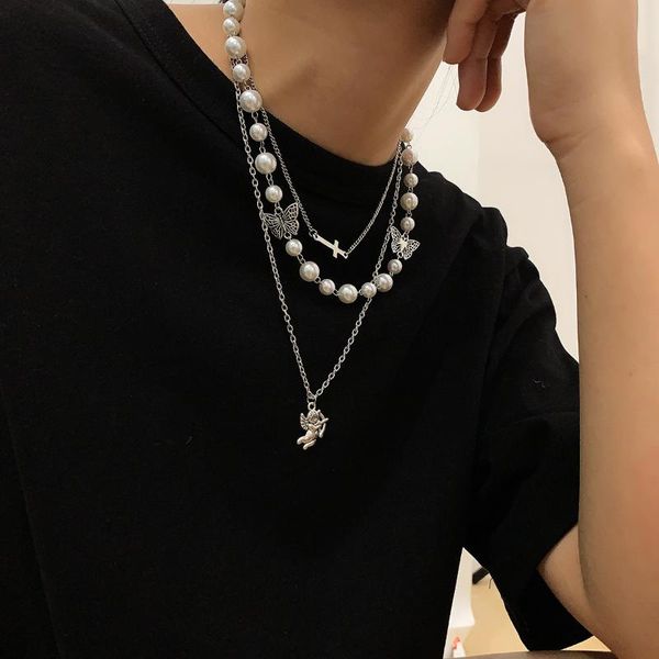punk cross imitation pearl butterfly cupid pendant necklace angel love chain choker collar gift for lover necklaces, Silver
punk cross imitation pearl butterfly cupid pendant necklace angel love chain choker collar gift for lover necklaces, Silver