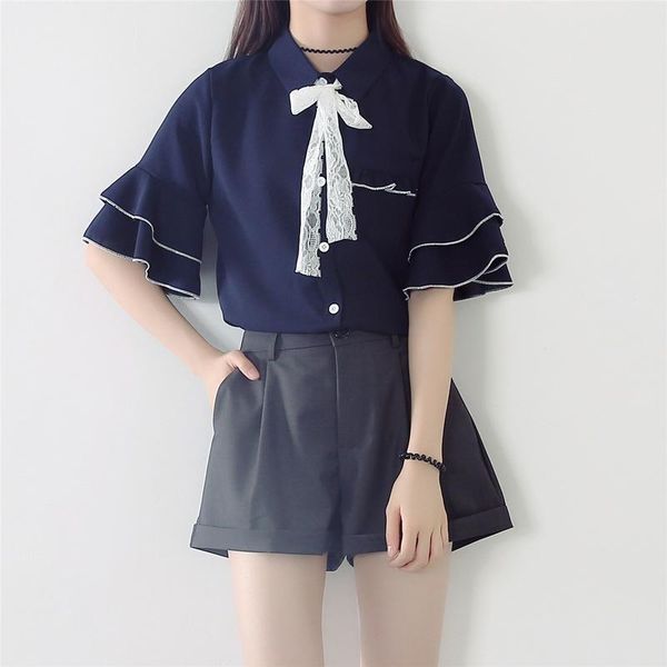 women's blouses & shirts clothing chiffon ruffles turn-down collar flare sleeve preppy style short simple ladies summer, White
women's blouses & shirts clothing chiffon ruffles turn-down collar flare sleeve preppy style short simple ladies summer, White