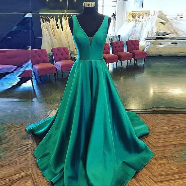 party dresses simple green satin a-line evening dress v-neck chapel train prom gowns girl custom made backless zipper, White;black
party dresses simple green satin a-line evening dress v-neck chapel train prom gowns girl custom made backless zipper, White;black