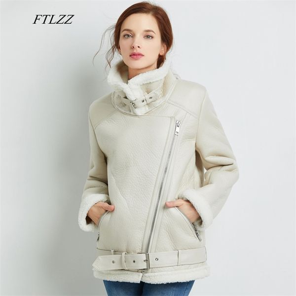 women winter faux lamb leather jacket pu moto lambs wool fur collar zipper warm thick outerwear 210430, Black
women winter faux lamb leather jacket pu moto lambs wool fur collar zipper warm thick outerwear 210430, Black