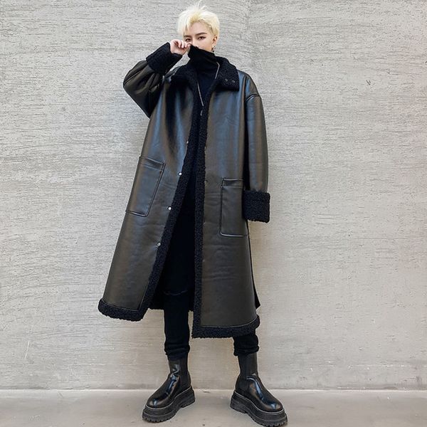 menswear fashion chic fleet lining thickened lamb wool pu leather long coat autumn winter 2021 new loose lapel clothing, Black
menswear fashion chic fleet lining thickened lamb wool pu leather long coat autumn winter 2021 new loose lapel clothing, Black
