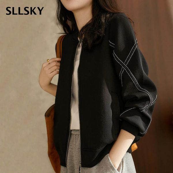 women's jackets sllsky zipper classical women bomber jacket female solid black chic coat autumn long sleeve plus size short ladies, Black;brown
women's jackets sllsky zipper classical women bomber jacket female solid black chic coat autumn long sleeve plus size short ladies, Black;brown