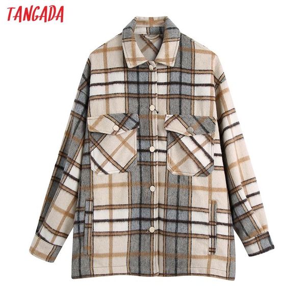 women's jackets tangada winter jacket plaid oversized loose long sleeves pocket 2021 ladies elegant coat be305, Black;brown
women's jackets tangada winter jacket plaid oversized loose long sleeves pocket 2021 ladies elegant coat be305, Black;brown