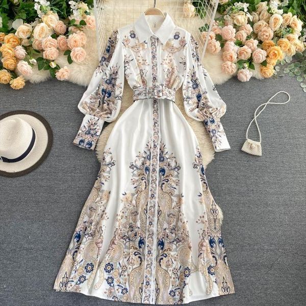 long sleeve maxi runway fashion women dress clothing paisley print vintage elegant shirt with belt, Black;gray
long sleeve maxi runway fashion women dress clothing paisley print vintage elegant shirt with belt, Black;gray
