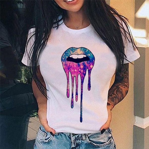 fashion watercolor lips print women casual summer short sleeve harajuku womens female, White
fashion watercolor lips print women casual summer short sleeve harajuku womens female, White