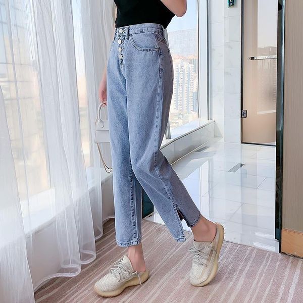 women's jeans design mom denim fashion women high waist bule ankle-length vintage loose split straight korean style 866t, Blue
women's jeans design mom denim fashion women high waist bule ankle-length vintage loose split straight korean style 866t, Blue