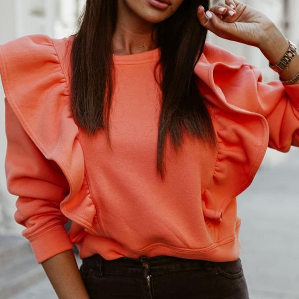 women's blouses & shirts casual women o neck ruffle blouse shirt long sleeve thick pullover for autumn winter femme jacket coat, White
women's blouses & shirts casual women o neck ruffle blouse shirt long sleeve thick pullover for autumn winter femme jacket coat, White