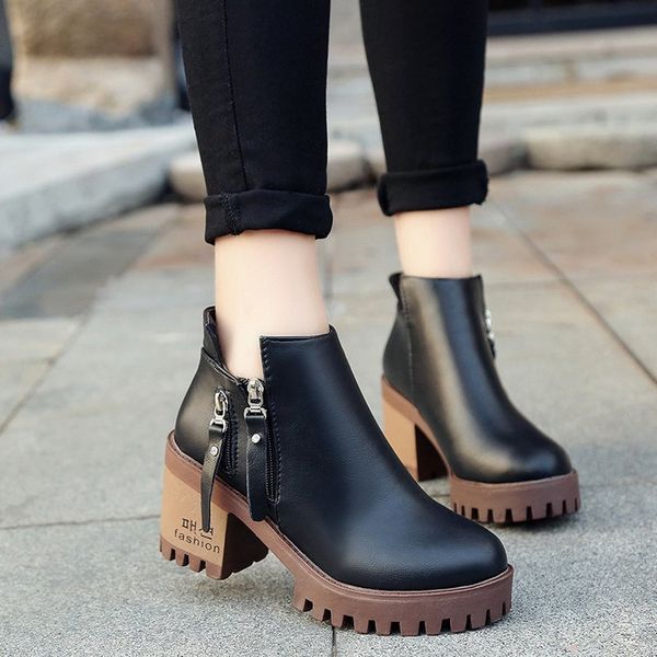 boots autumn winter thick heel short women's side zipper high martin round head, Black
boots autumn winter thick heel short women's side zipper high martin round head, Black