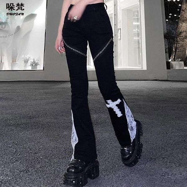 women's pants & capris duofan woman y2k 2021 summer lace cross stretch thin flared high waisted women vintage gothic, Black;white
women's pants & capris duofan woman y2k 2021 summer lace cross stretch thin flared high waisted women vintage gothic, Black;white