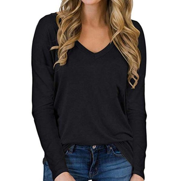 women's t-shirt tee shirts for women plus size solid color v collar long sleeve tshirts casual loose ladies clothes female, White
women's t-shirt tee shirts for women plus size solid color v collar long sleeve tshirts casual loose ladies clothes female, White