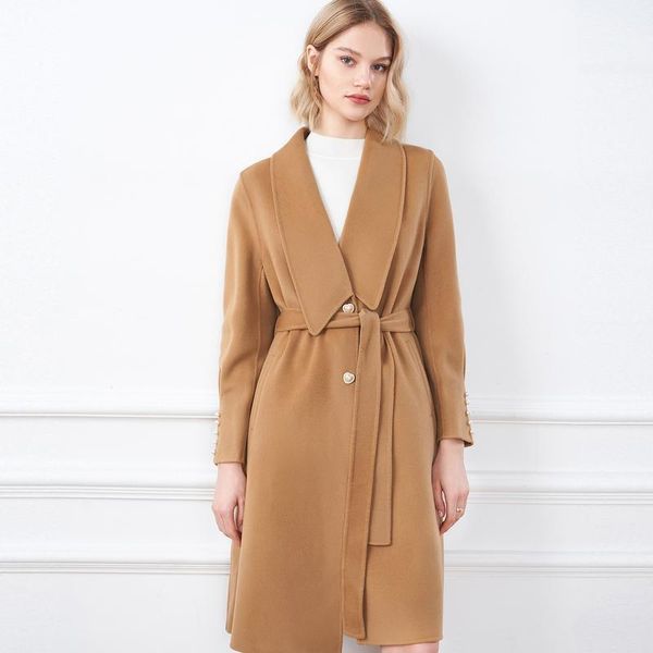 women's wool & blends clothing 2021 winter solid color lapel double faced coat long woollen, Black
women's wool & blends clothing 2021 winter solid color lapel double faced coat long woollen, Black
