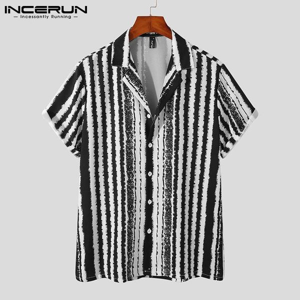 men casual shirt lapel striped print short sleeve breathable 2021 summer hawaiian shirts streetwear button camisas men's, White;black
men casual shirt lapel striped print short sleeve breathable 2021 summer hawaiian shirts streetwear button camisas men's, White;black