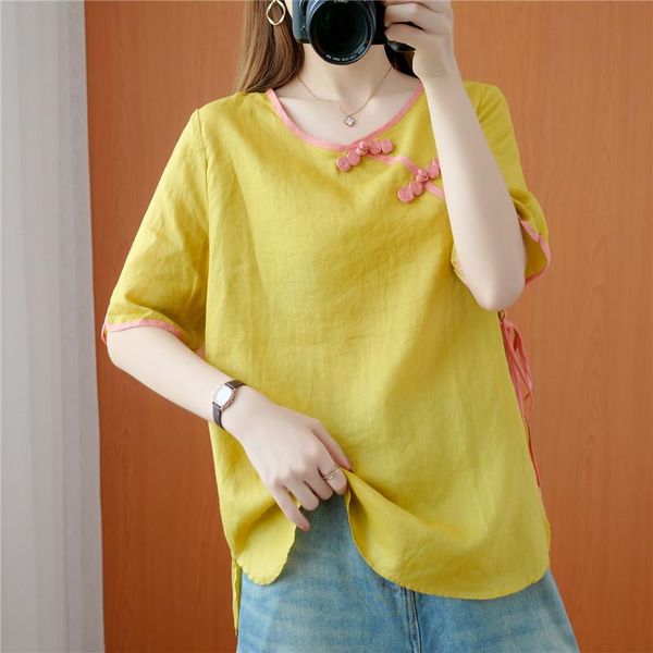 women's blouses & shirts large summer loose literature and art coil button lace contrast cotton linen short sleeve shirt t-shirt, White
women's blouses & shirts large summer loose literature and art coil button lace contrast cotton linen short sleeve shirt t-shirt, White