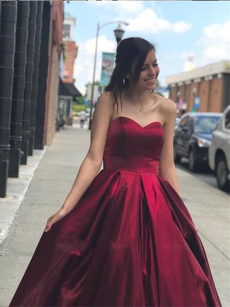 wine red sweetheart long evening dresses a-line sleeveless pleated satin floor length prom party gowns, Black
wine red sweetheart long evening dresses a-line sleeveless pleated satin floor length prom party gowns, Black