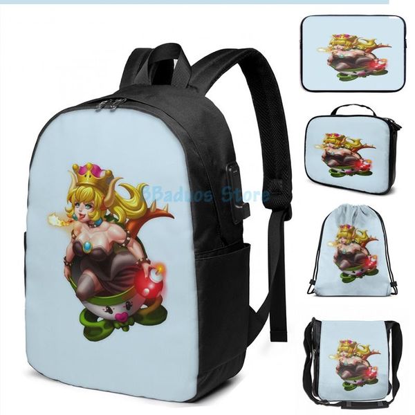 funny graphic print bowsette and koopa clownette car usb charge backpack men school bags women bag travel laptop
funny graphic print bowsette and koopa clownette car usb charge backpack men school bags women bag travel laptop