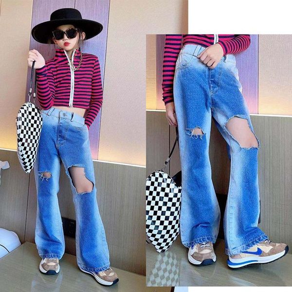 trousers girls' jeans with holes and loose 2021 fall medium big children's wide-leg pants, Blue
trousers girls' jeans with holes and loose 2021 fall medium big children's wide-leg pants, Blue