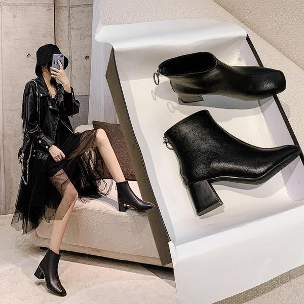 boots women's spring and autumn fashion square head thick with black leather high heels
boots women's spring and autumn fashion square head thick with black leather high heels