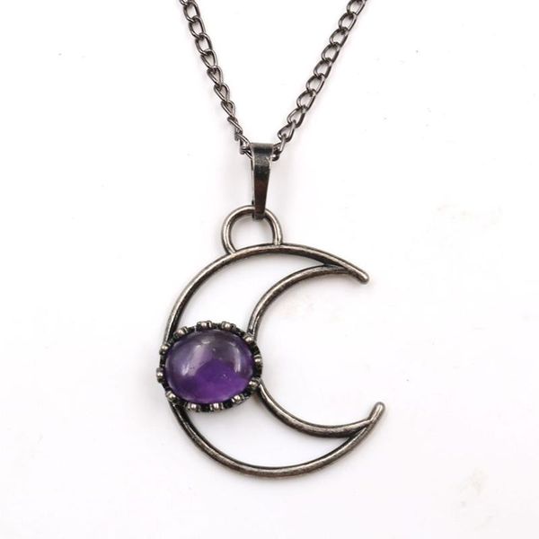 pendant necklaces fyjs unique copper crescent moon with amethysts stone rock crystal necklace vintage style jewelry, Silver
pendant necklaces fyjs unique copper crescent moon with amethysts stone rock crystal necklace vintage style jewelry, Silver