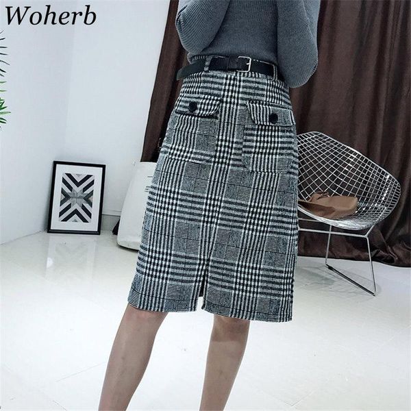 skirts woherb 2021 vintage plaid womens high waist with belt korean winter thick saia jupe femme 20441, Black
skirts woherb 2021 vintage plaid womens high waist with belt korean winter thick saia jupe femme 20441, Black