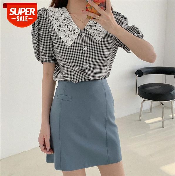 7214 french plaid lace doll collar shirt female bubble short-sleeved #6w0u, Black;gray
7214 french plaid lace doll collar shirt female bubble short-sleeved #6w0u, Black;gray