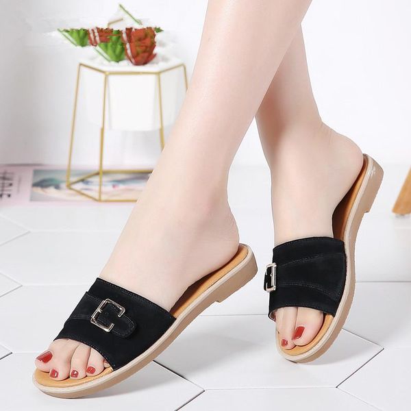 slippers miubu 2021 summer women round toe flat flip flops suede leather slides beach shoes laides, Black
slippers miubu 2021 summer women round toe flat flip flops suede leather slides beach shoes laides, Black
