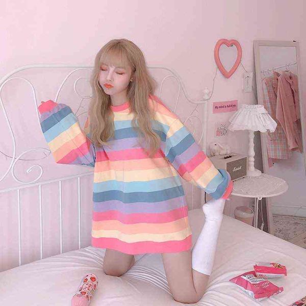 harajuku style kpop striped loose sweatshirt women spring long sleeve pullover kawaii clothes colorful rainbow student girl 211108, Black
harajuku style kpop striped loose sweatshirt women spring long sleeve pullover kawaii clothes colorful rainbow student girl 211108, Black