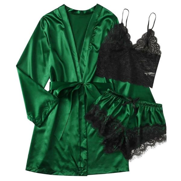 women's sleepwear 3 piece robes casual solid bathrobe women silk lace patchwork pajamas set wedding dress summer camisole +shorts, Black;red
women's sleepwear 3 piece robes casual solid bathrobe women silk lace patchwork pajamas set wedding dress summer camisole +shorts, Black;red