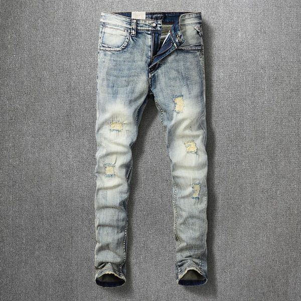 men's jeans european vintage fashion men retro blue elastic slim fit ripped streetwear designer destroyed denim punk pants
men's jeans european vintage fashion men retro blue elastic slim fit ripped streetwear designer destroyed denim punk pants