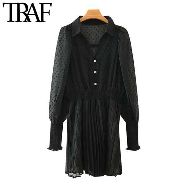 traf women chic fashion bejewelled buttons pleated chiffon mini dress vintage elastic waist with lining dresses mujer 210415, Black;gray 
traf women chic fashion bejewelled buttons pleated chiffon mini dress vintage elastic waist with lining dresses mujer 210415, Black;gray