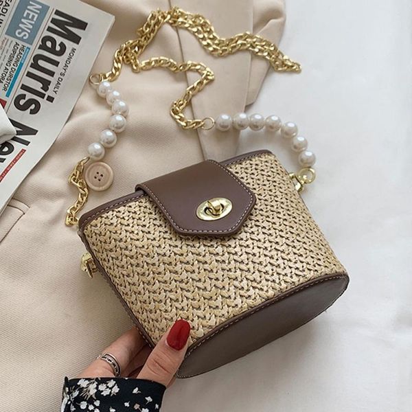 waist bags woven straw faux leather bucket bag pearl metal chain crossbody handbag purse
waist bags woven straw faux leather bucket bag pearl metal chain crossbody handbag purse
