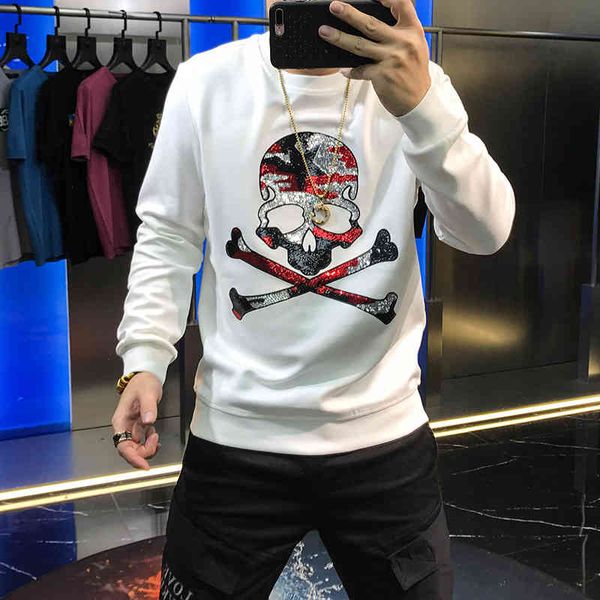 hoodies custom-made skull pearl sequins embroidered men's thin and beautiful around neck trendy sweater, Black
hoodies custom-made skull pearl sequins embroidered men's thin and beautiful around neck trendy sweater, Black