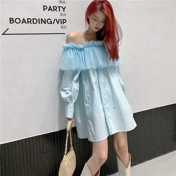 dresses slash neck off the shoulder mesh long sleeve shirts dress women above knee fashion clothing korean chic vestidos 210429, Black;gray
dresses slash neck off the shoulder mesh long sleeve shirts dress women above knee fashion clothing korean chic vestidos 210429, Black;gray