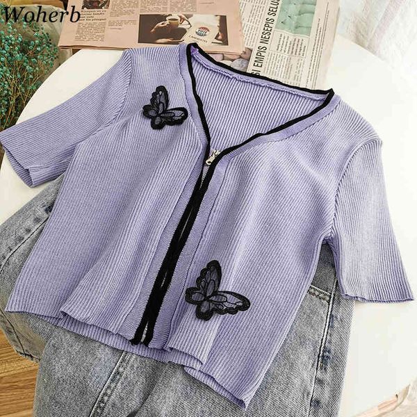 female v-neck short sleeve crop cardigan women butterfly patchwork high waist harajuku streetwear zipper cardigans 210417, White;black
female v-neck short sleeve crop cardigan women butterfly patchwork high waist harajuku streetwear zipper cardigans 210417, White;black