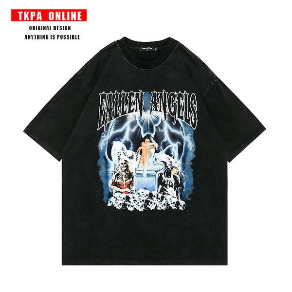 tkpa high street rap vibe style skull letter print hip hop short sleeve american street wash make old t-shirt man, White
tkpa high street rap vibe style skull letter print hip hop short sleeve american street wash make old t-shirt man, White