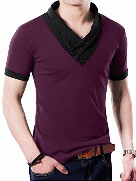 men contrast panel button detail tee 321w#, White;black