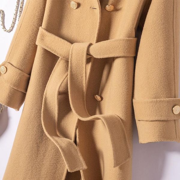 women's wool & blends 2021 double-sided cashmere overcoat suit collar mid long korean windbreaker fashion thin, Black
women's wool & blends 2021 double-sided cashmere overcoat suit collar mid long korean windbreaker fashion thin, Black