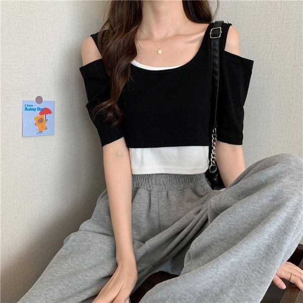 women's t-shirt short sleeve t shirts women clothing korean causal style summer o-neck patchwork fake two pieces tees off shoulder ladi, White
women's t-shirt short sleeve t shirts women clothing korean causal style summer o-neck patchwork fake two pieces tees off shoulder ladi, White